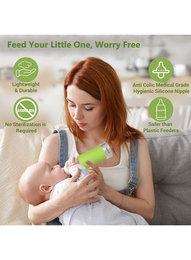 Speedex Stainless Steel Baby Feeding Bottle With Internal Ml Marking Silicon Grip (240 Ml Green Color) (3 Extra Nipple Free) - Image 4