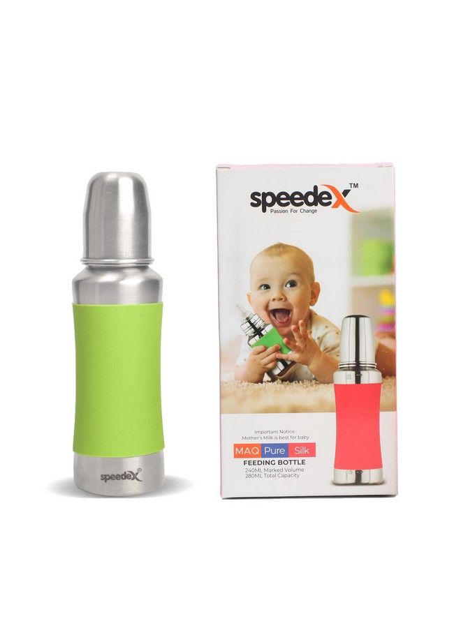 Speedex Stainless Steel Baby Feeding Bottle With Internal Ml Marking Silicon Grip (240 Ml Green Color) (3 Extra Nipple Free) - Image 3
