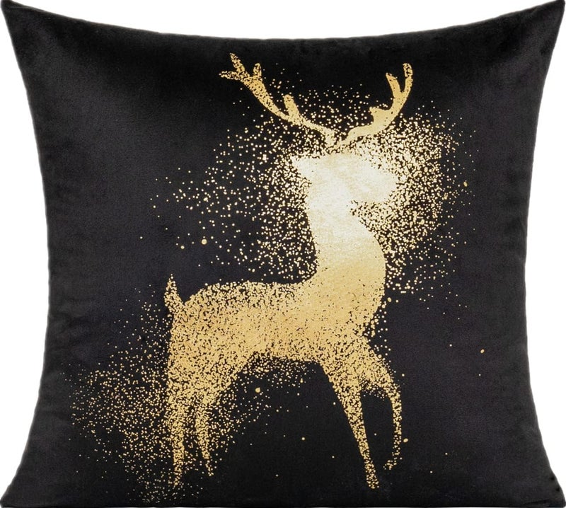 All Smiles Black Christmas Gold Throw Pillow Covers Xmas Cases Decorations 16X16 Set of 4 D?cor Indoor Home Soft Velvet Decorative Navidad Cushion for Sofa Couch Tree Snowflake Reindeer - Image 3