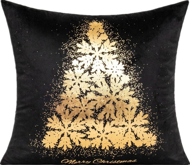 All Smiles Black Christmas Gold Throw Pillow Covers Xmas Cases Decorations 16X16 Set of 4 D?cor Indoor Home Soft Velvet Decorative Navidad Cushion for Sofa Couch Tree Snowflake Reindeer - Image 4