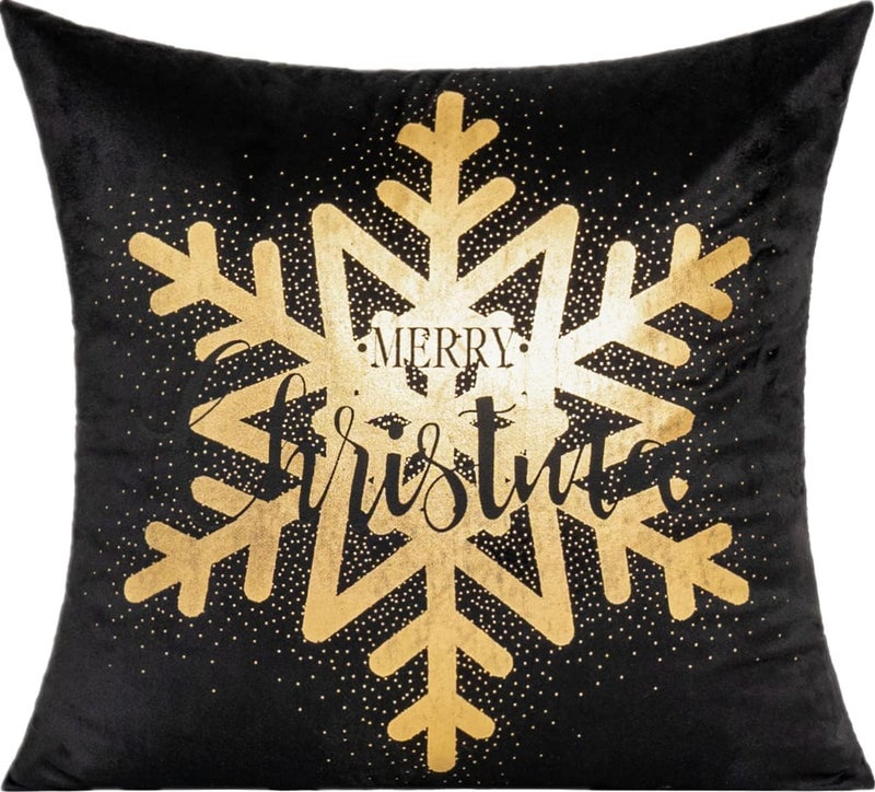 All Smiles Black Christmas Gold Throw Pillow Covers Xmas Cases Decorations 16X16 Set of 4 D?cor Indoor Home Soft Velvet Decorative Navidad Cushion for Sofa Couch Tree Snowflake Reindeer - Image 2