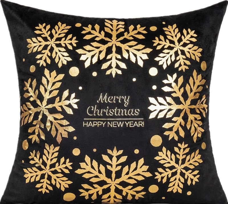 All Smiles Black Christmas Gold Throw Pillow Covers Xmas Cases Decorations 16X16 Set of 4 D?cor Indoor Home Soft Velvet Decorative Navidad Cushion for Sofa Couch Tree Snowflake Reindeer - Image 5