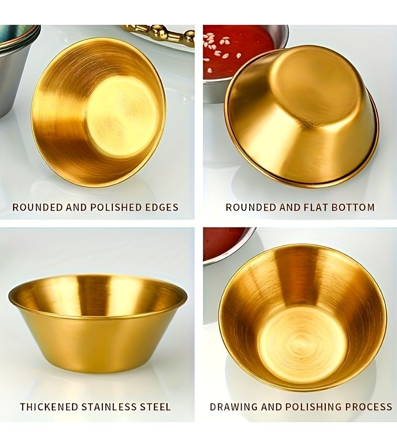 10 Piece Stainless Steel Gold Sauce Set With Butter Dish Condiment Bowls - Image 5