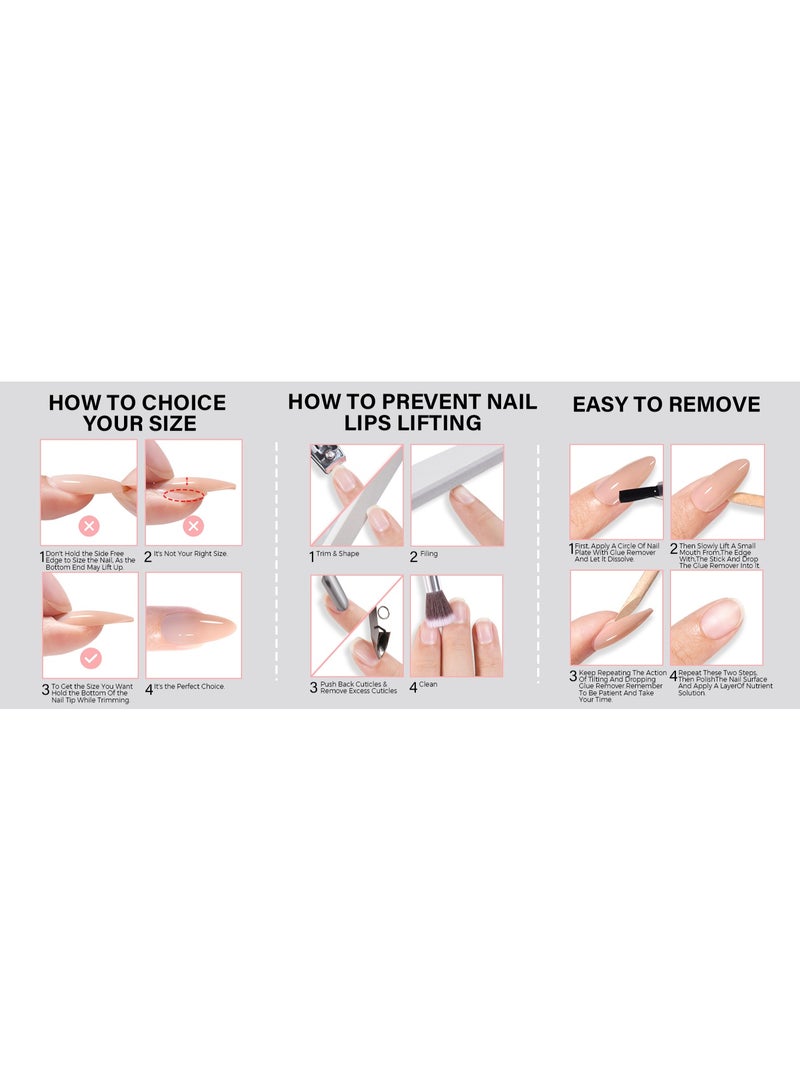 AILLSA RealFit Nude Tone Mixed Color Press On Nails Short Almond - 4 in 1 False Nail Tips Set Long Lasting Nail Extensions For Nail Art DIY 150 PCS - Image 3