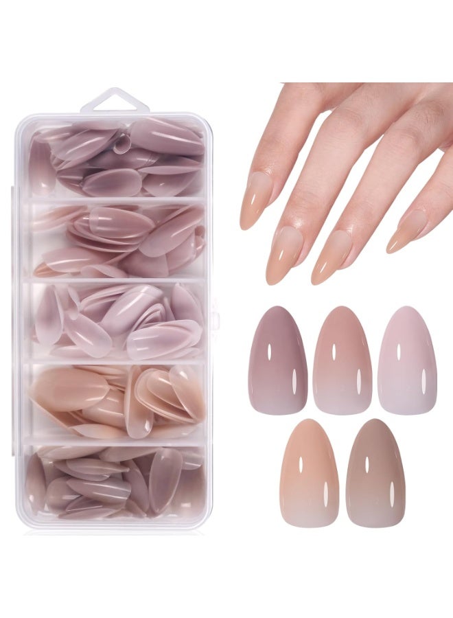 AILLSA RealFit Nude Tone Mixed Color Press On Nails Short Almond - 4 in 1 False Nail Tips Set Long Lasting Nail Extensions For Nail Art DIY 150 PCS - Image 1
