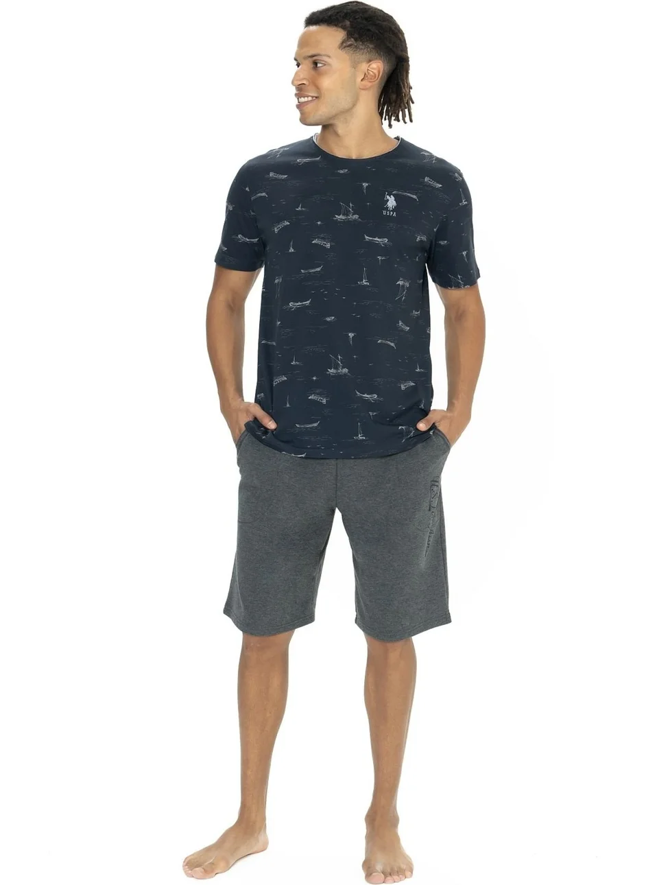 U.S. Polo Assn. 18879 Men's Short Sleeve Crew Neck Pajama Set with Shorts-Navy Blue