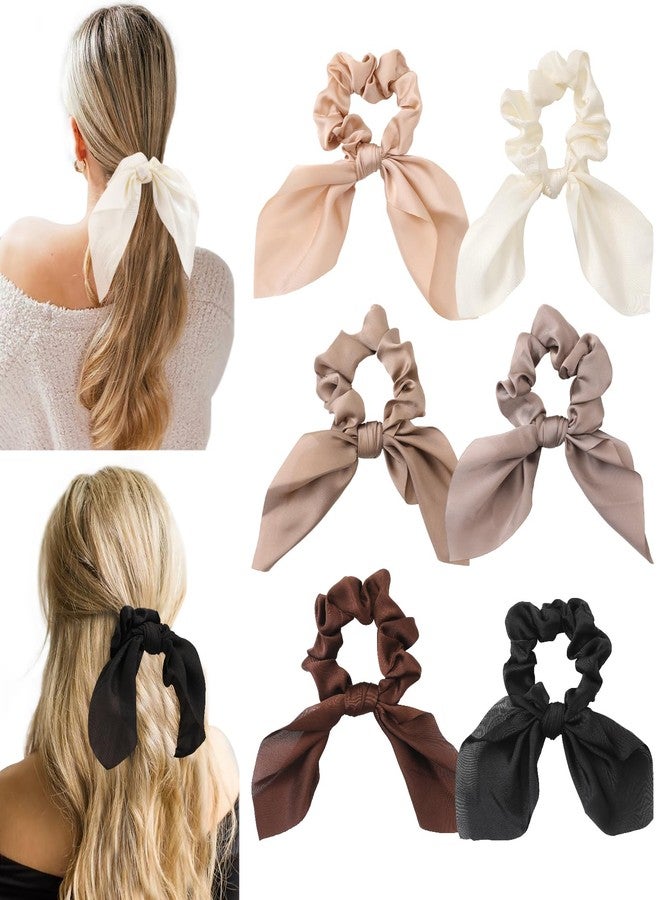 Glaudmeiss 6 PCS Small Silk Scrunchies, Hair Ties with Knotted Bows, Satin Hair Ribbons Elastic Hair Ties for Women Girls, Valentine's Day Gifts - Image 1