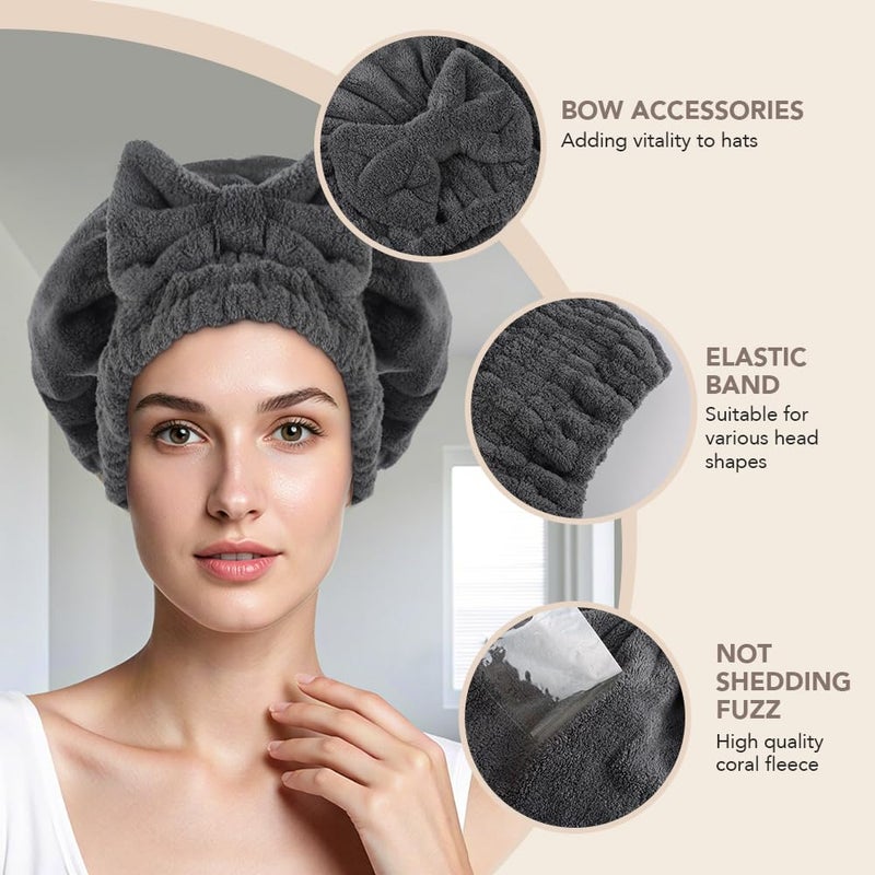 Sunland Large Microfiber Hair Drying Caps With Bow Knot Fast Drying Shower Cap Soft And Absorbent Hairwrap Hair Turban Bath Caps For Curly Thick And Wet Hair 11 X 13.4 Inch 2 Pack Dgrey - Image 3