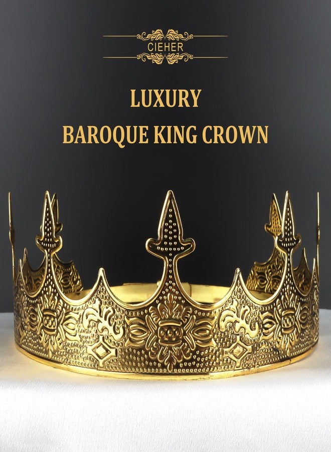 CIEHER King Crown for Men - Baroque Royal Crown (Adjustable Size) Prom Prince Tiara Evil for Birthday Halloween Cosplay Party Decorations, Alexander - Ancient Gold - Image 2