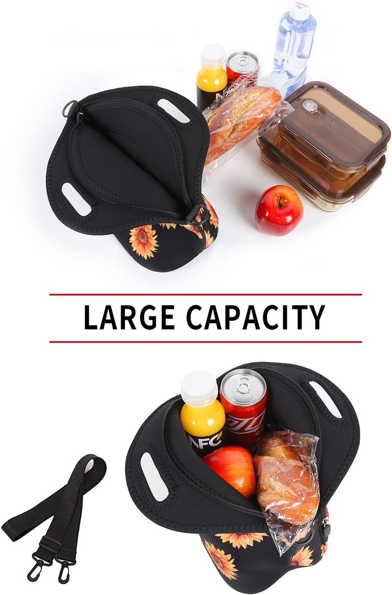 Violet Mist Retro Sunflower Neoprene Lunch bag Women Insulated Flora Lunch box Tote Bag Shoulder Strap Pocket Reusable Waterproof for Adult Girl Gift Work Hiking Picnic - Image 4