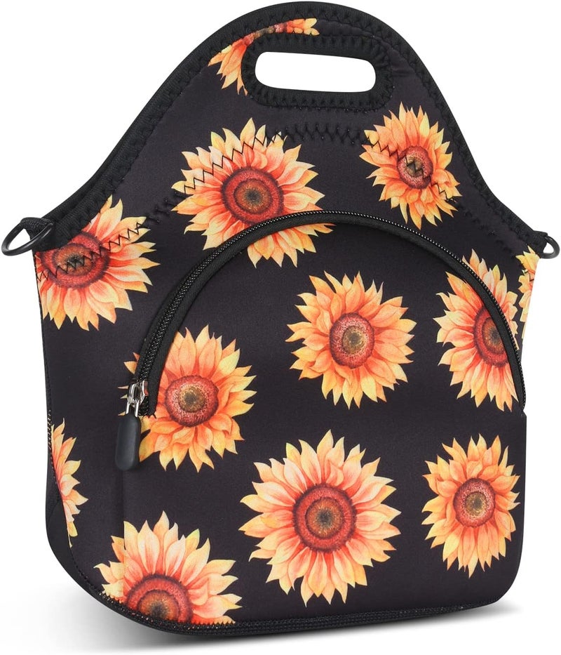Violet Mist Retro Sunflower Neoprene Lunch bag Women Insulated Flora Lunch box Tote Bag Shoulder Strap Pocket Reusable Waterproof for Adult Girl Gift Work Hiking Picnic - Image 2