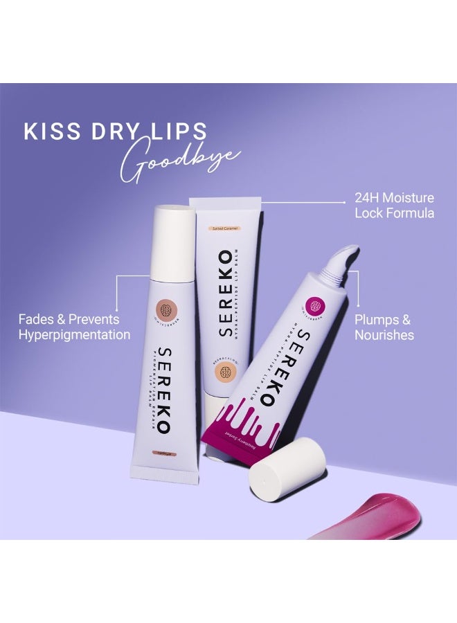 Sereko Lips Don'T Lie Kit - Hydra Peptide Lip Balm Combo, Salted Caramel (Non-Tinted), Raspberry Sorbet (Tinted), Affagato (Pigmentation Repair), pack of 3, Multicolour| 8g - Image 3