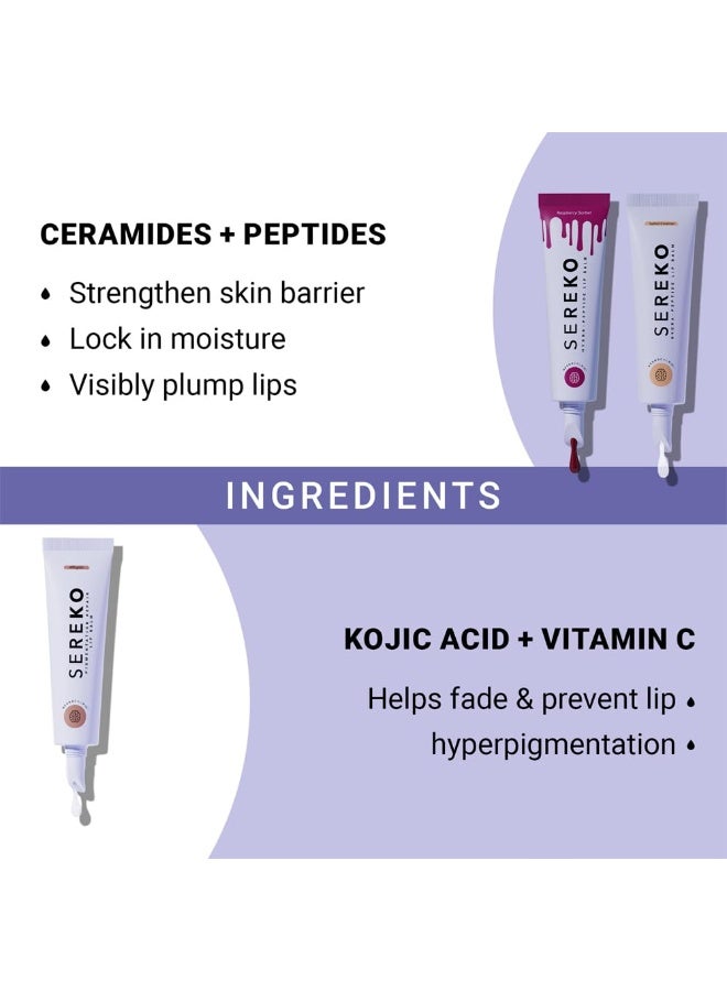Sereko Lips Don'T Lie Kit - Hydra Peptide Lip Balm Combo, Salted Caramel (Non-Tinted), Raspberry Sorbet (Tinted), Affagato (Pigmentation Repair), pack of 3, Multicolour| 8g - Image 2