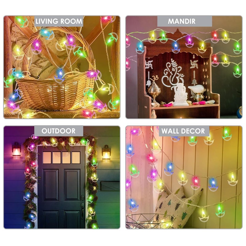 Gesto Copper Serial String Lights,14 LED Diwali Diya,10 Feet Multicolor Fairy Lights for Home,Mandir,Pooja Room,Deepawali & Diwali Decoration,Christmas,Festival,Indoor & Outdoor Decorative Lights - Image 3