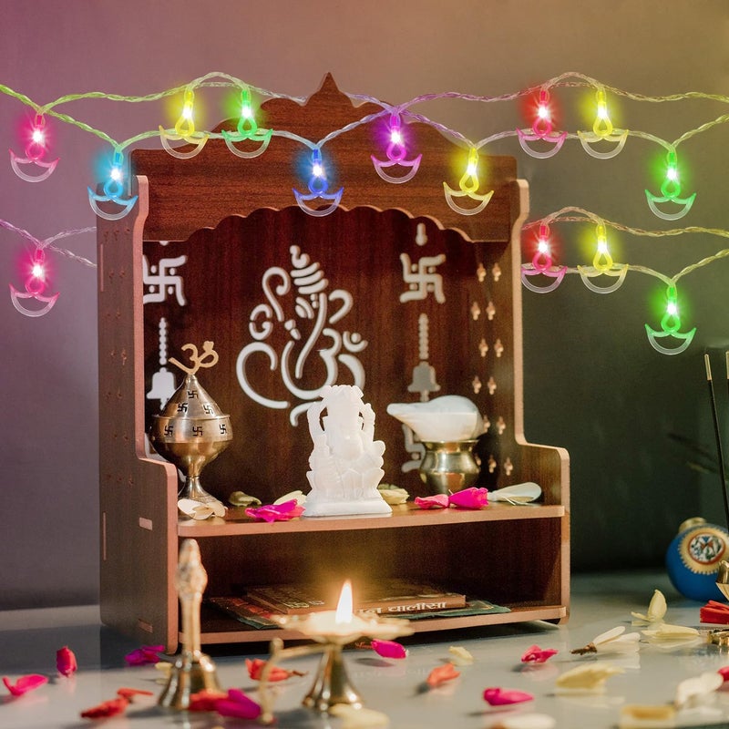 Gesto Copper Serial String Lights,14 LED Diwali Diya,10 Feet Multicolor Fairy Lights for Home,Mandir,Pooja Room,Deepawali & Diwali Decoration,Christmas,Festival,Indoor & Outdoor Decorative Lights - Image 2