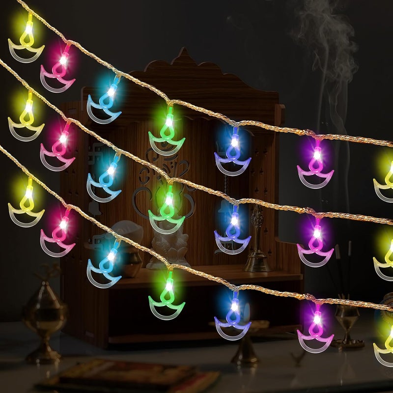 Gesto Copper Serial String Lights,14 LED Diwali Diya,10 Feet Multicolor Fairy Lights for Home,Mandir,Pooja Room,Deepawali & Diwali Decoration,Christmas,Festival,Indoor & Outdoor Decorative Lights - Image 1