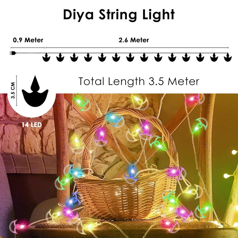 Gesto Copper Serial String Lights,14 LED Diwali Diya,10 Feet Multicolor Fairy Lights for Home,Mandir,Pooja Room,Deepawali & Diwali Decoration,Christmas,Festival,Indoor & Outdoor Decorative Lights - Image 5