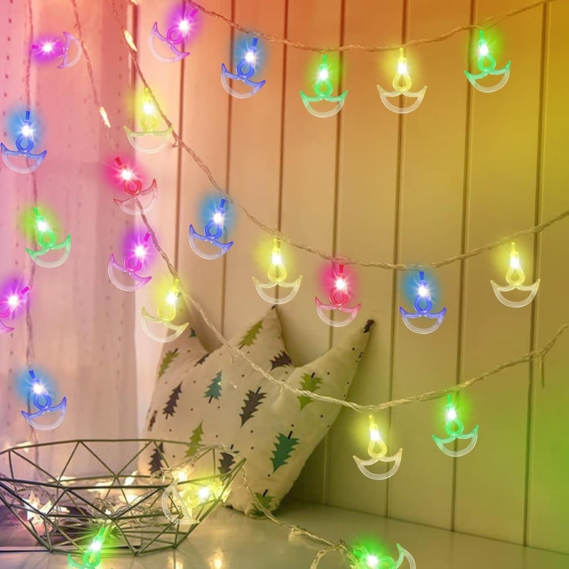 Gesto Copper Serial String Lights,14 LED Diwali Diya,10 Feet Multicolor Fairy Lights for Home,Mandir,Pooja Room,Deepawali & Diwali Decoration,Christmas,Festival,Indoor & Outdoor Decorative Lights - Image 4