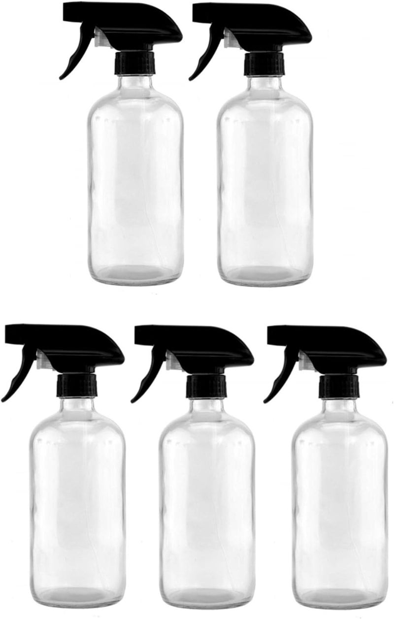 FUFU 5pcs Clear Glass Spray Bottles Empty Boston Round Bottles Refillable Container Bottles for Essential Oils Cleaning Products Aromatherapy 250ml (250ML) - Image 1