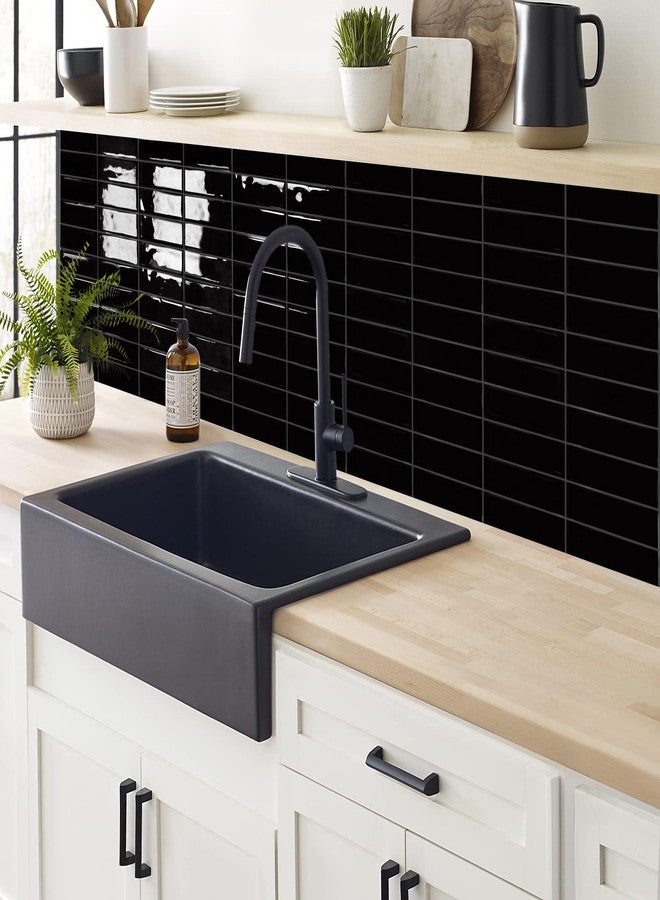 DEWOO Black Rectangle Peel and Stick Subway Backsplash Self Adhesive Wall Tile Stickers for Kitchen Bathroom Brick (10-Sheet, 12"×12") - Image 2
