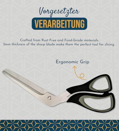 Raafi Grey Sharp Pizza Scissors Cutter with Food Grade Safe Blades. Better than Pizza Roller. Professional Pizza Cutter Scissors to Cut Pizza Like a Pro Without Removing Topping - Image 3