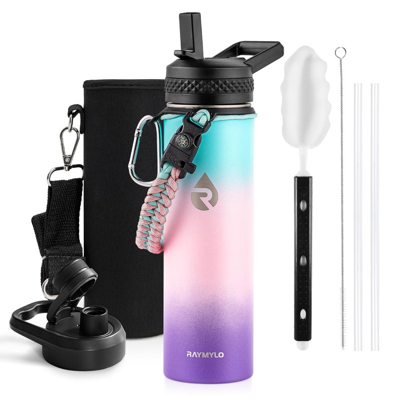 RAYMYLO Insulated Water Bottle 20 oz, Triple Wall Vacuum Stainless Steel (Cold for 48 Hrs), Leak Proof & Non-BPA, Kids Water Bottle Jug for School with Straw Spout Lids, Hydrangea - Image 1