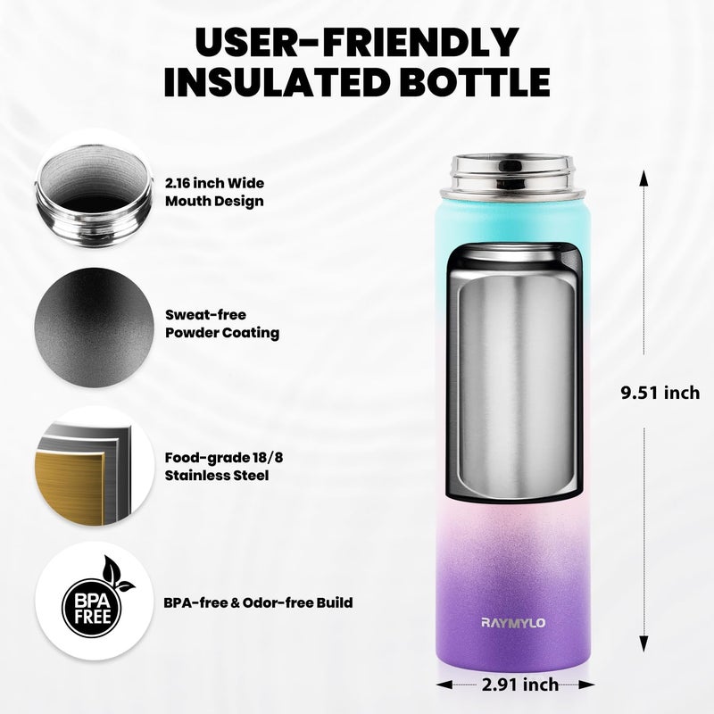 RAYMYLO Insulated Water Bottle 20 oz, Triple Wall Vacuum Stainless Steel (Cold for 48 Hrs), Leak Proof & Non-BPA, Kids Water Bottle Jug for School with Straw Spout Lids, Hydrangea - Image 5