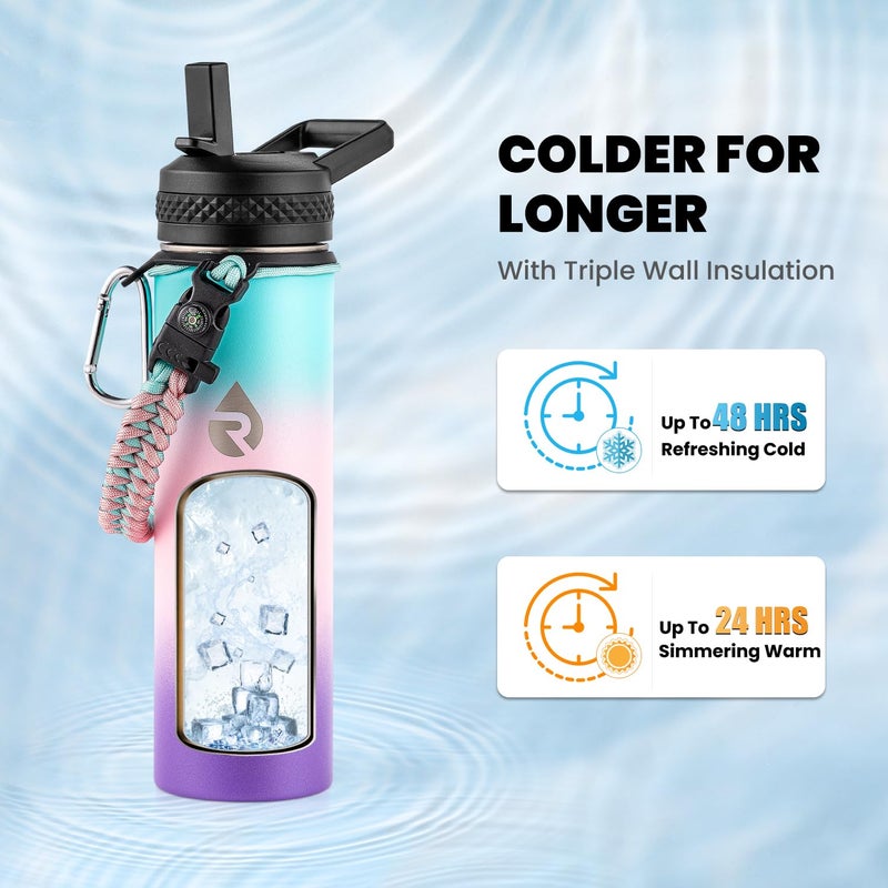 RAYMYLO Insulated Water Bottle 20 oz, Triple Wall Vacuum Stainless Steel (Cold for 48 Hrs), Leak Proof & Non-BPA, Kids Water Bottle Jug for School with Straw Spout Lids, Hydrangea - Image 2