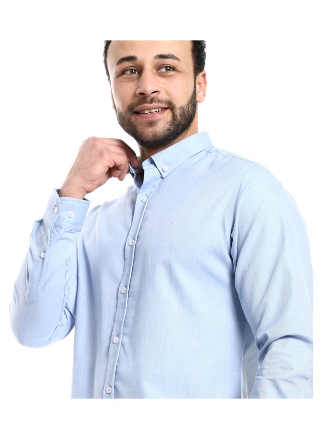 Andora Casual Heather Sky Blue Long Sleeves Shirt_Blue  - Image 2