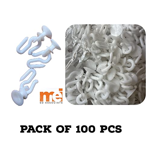 MEI White Plastic S Curtain Hooks with Runners (100 Piece) - Image 3