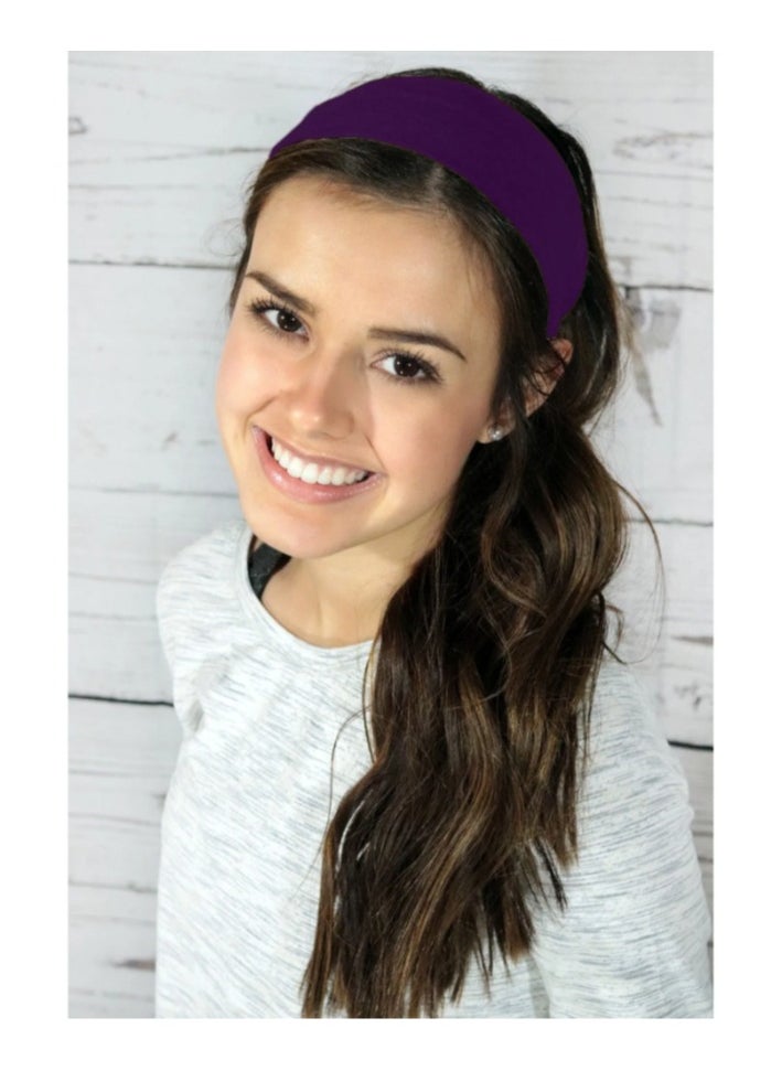 Generic Extra Wide 7cm Plain Stretch Unisex Soft Yoga Headband (Dark Purpel)  - Image 2