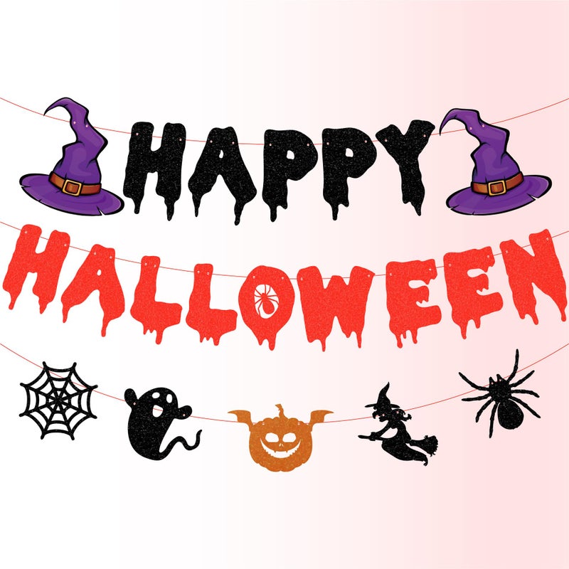 MANGO Halloween Decor Set with Happy Halloween Banner Spider Witch Pumpkin Ghost and Spider Web Design Perfect for OutdoorIndoor Halloween Decorations - Image 2