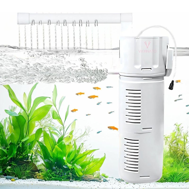 VAYINATO فلتر داخلي غاطس 4 في 1 (BL-99E | 18W | 1000L/Hr | مثالي لخزان 2 قدم) | تدفق قابل للتعديل | هادئ للغاية (أبيض) - Image 1