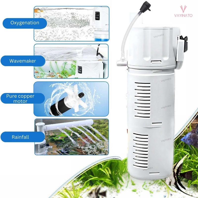 VAYINATO فلتر داخلي غاطس 4 في 1 (BL-99E | 18W | 1000L/Hr | مثالي لخزان 2 قدم) | تدفق قابل للتعديل | هادئ للغاية (أبيض) - Image 3