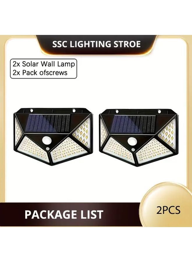 2pcs 100 LED Solar Wall Light IP44 Sensor Outdoor Garden Lantern 3 Modes - Image 1