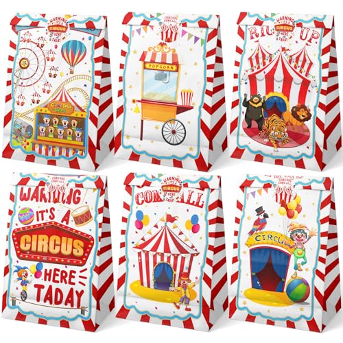 HaPiBiDesign Circus Party Favor Bags 24 Pcs Carnival Party Candy Bags with Stickers Carnival Goodie Gift Treat Bags Watercolor Circus Themed Birthday Party Supplies - Image 1