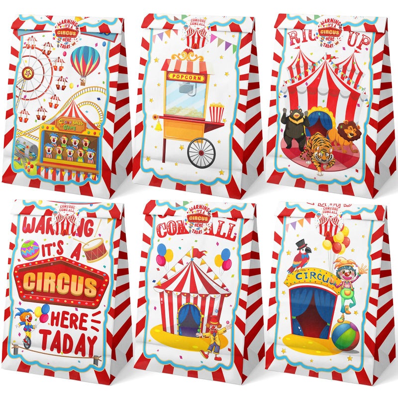 HaPiBiDesign Circus Party Favor Bags 24 Pcs Carnival Party Candy Bags with Stickers Carnival Goodie Gift Treat Bags Watercolor Circus Themed Birthday Party Supplies - Image 2