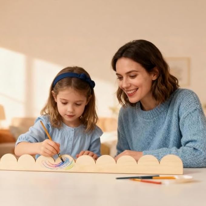 6 PACK UNFINISHED SCALLOPED DECORATIVE WOOD TRIM 1.57" X 15.75" SCALLOPED EDGE WOOD MOLDING WITH ADHESIVE GLUE DOTS WOODEN MOULDING TRIMS FOR DIY CRAFTS CABINET SHELF WALL WINDOW DOOR - Image 3