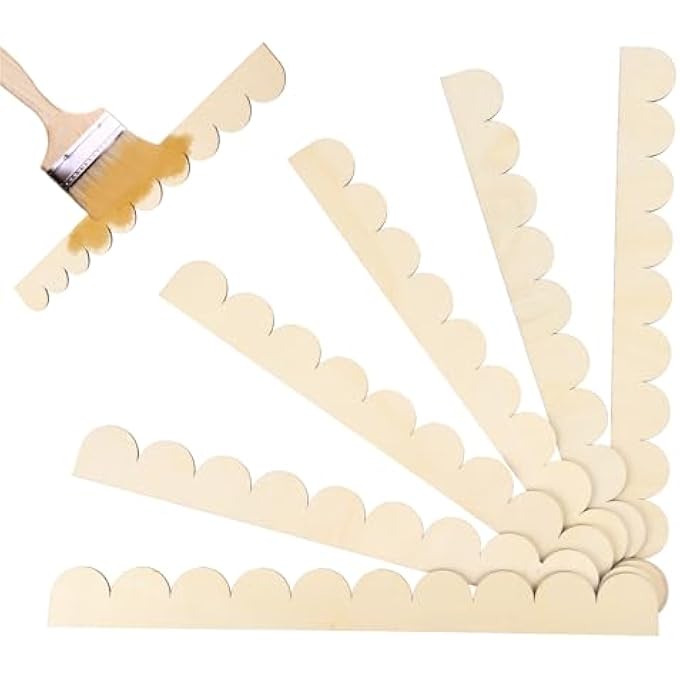 6 PACK UNFINISHED SCALLOPED DECORATIVE WOOD TRIM 1.57" X 15.75" SCALLOPED EDGE WOOD MOLDING WITH ADHESIVE GLUE DOTS WOODEN MOULDING TRIMS FOR DIY CRAFTS CABINET SHELF WALL WINDOW DOOR - Image 2
