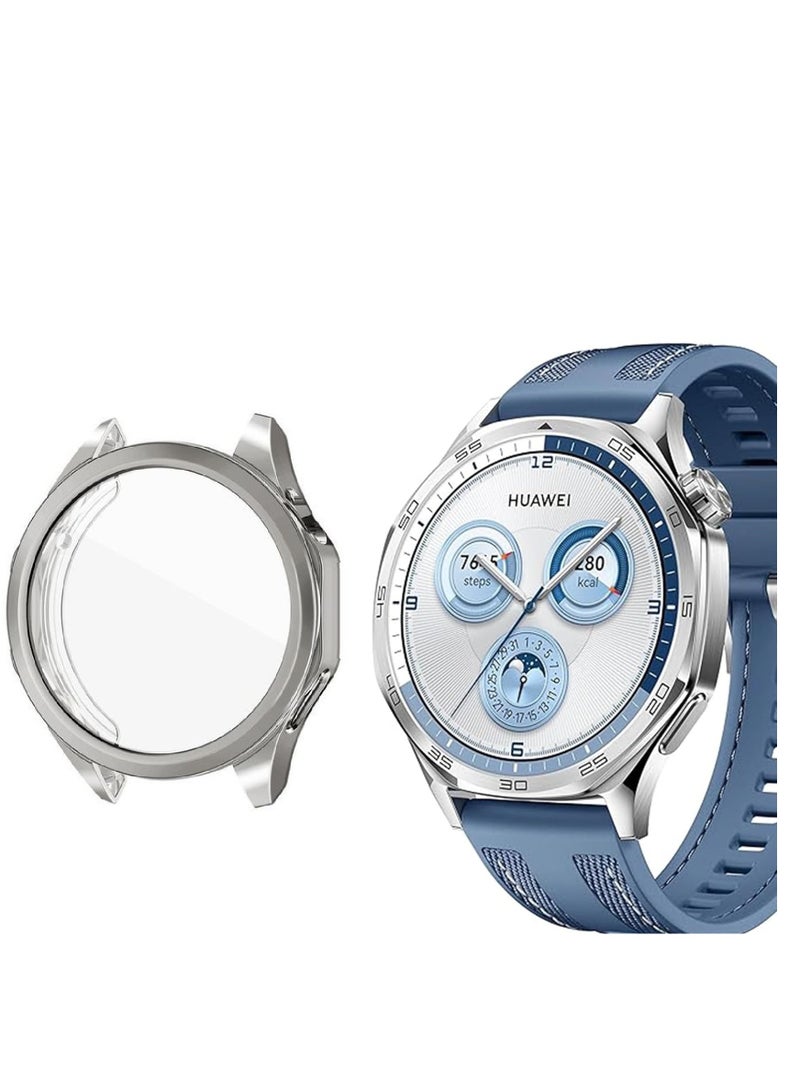 Shockproof Protective Case with Screen Made of Flexible Temperature Resistant TPU and Soft Frame, Compatible with Huawei Watch GT 5 46mm Smart Watch 2024-Silver