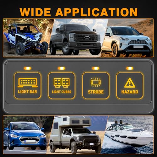 Muto-Beam Wireless 4 Gang Switch Panel, Muto-Beam Multifunction Remote Control Switch Panel Auxiliary Universal Circuit Control Box with 4 Modes Strobe Memory Relay System for Truck SXS UTV ATV Car RV Boat - Image 3