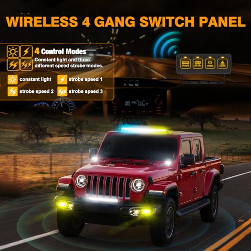 Muto-Beam Wireless 4 Gang Switch Panel, Muto-Beam Multifunction Remote Control Switch Panel Auxiliary Universal Circuit Control Box with 4 Modes Strobe Memory Relay System for Truck SXS UTV ATV Car RV Boat - Image 2