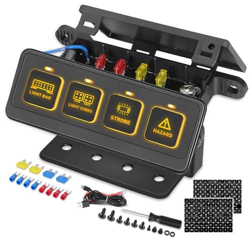 Muto-Beam Wireless 4 Gang Switch Panel, Muto-Beam Multifunction Remote Control Switch Panel Auxiliary Universal Circuit Control Box with 4 Modes Strobe Memory Relay System for Truck SXS UTV ATV Car RV Boat - Image 1