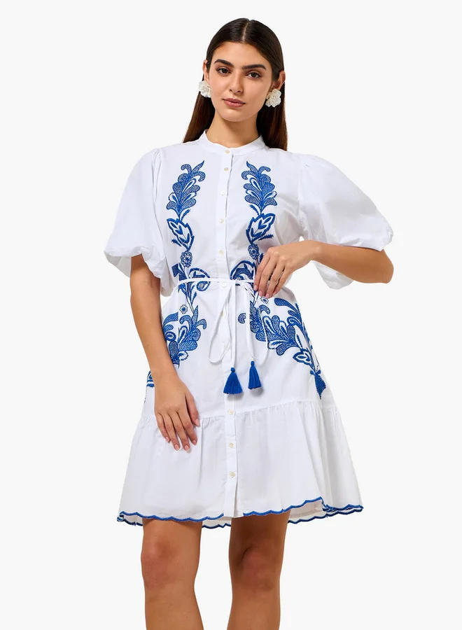 2Xtremz 2Xtremz Embroidered Shirt Women Dress Flounce Hemline Cotton
