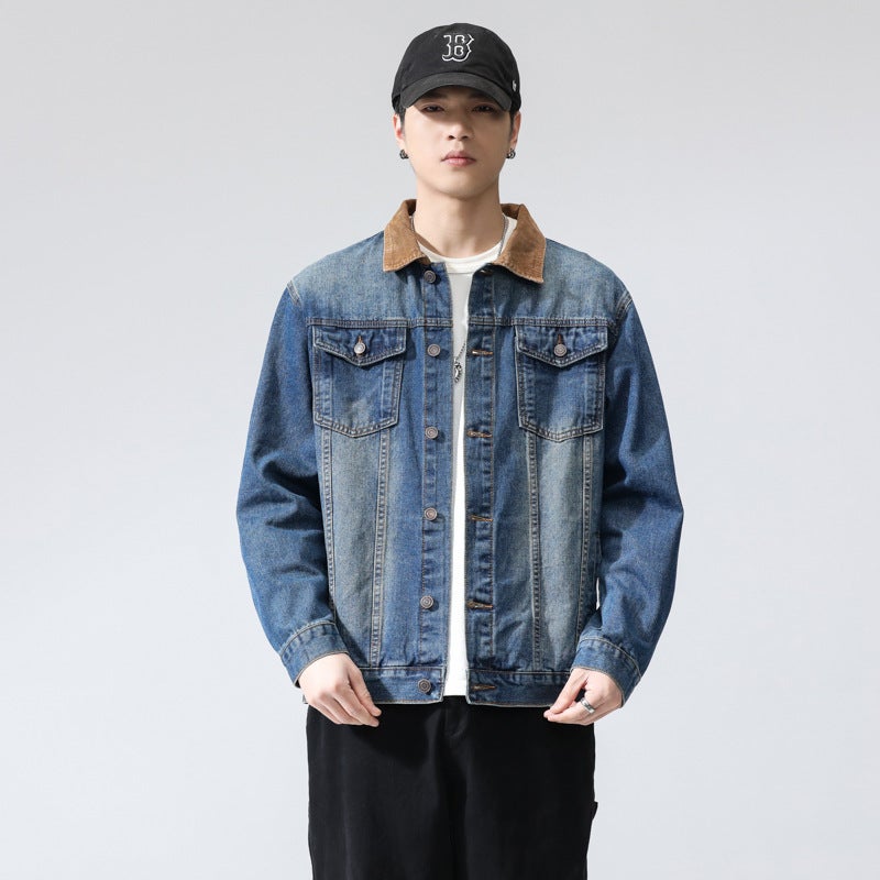 Washed Denim Coat Men'S Fashion Brand Retro American Boys Loose Jacket Workwear Denim Jacket - Image 1