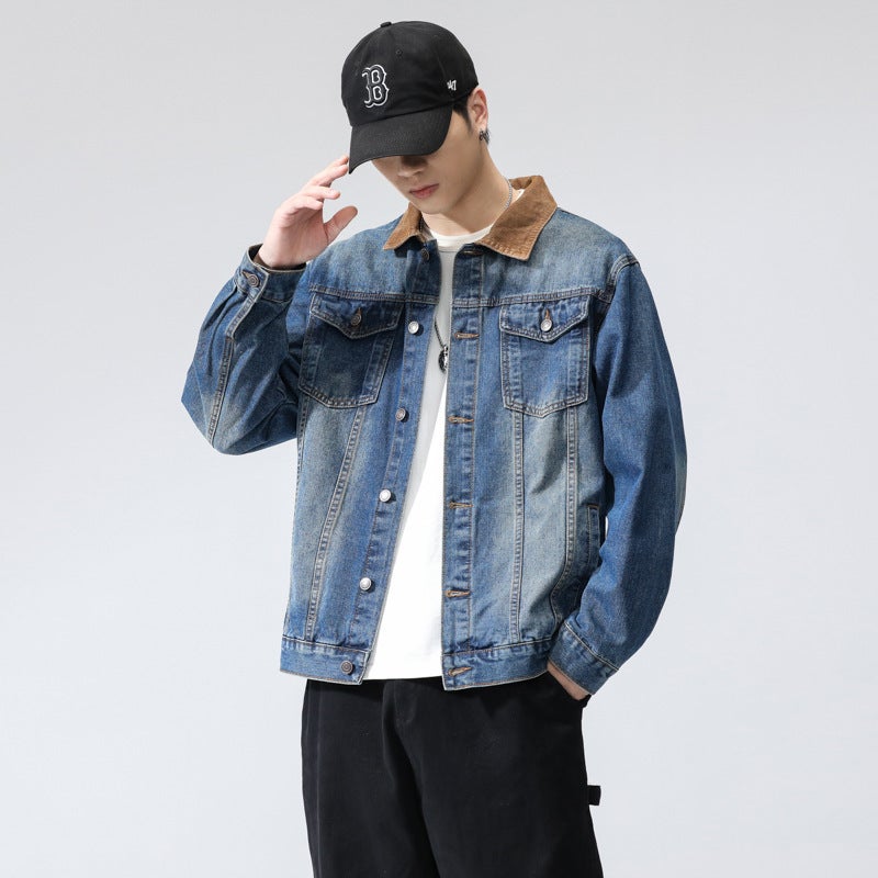 Washed Denim Coat Men'S Fashion Brand Retro American Boys Loose Jacket Workwear Denim Jacket - Image 3