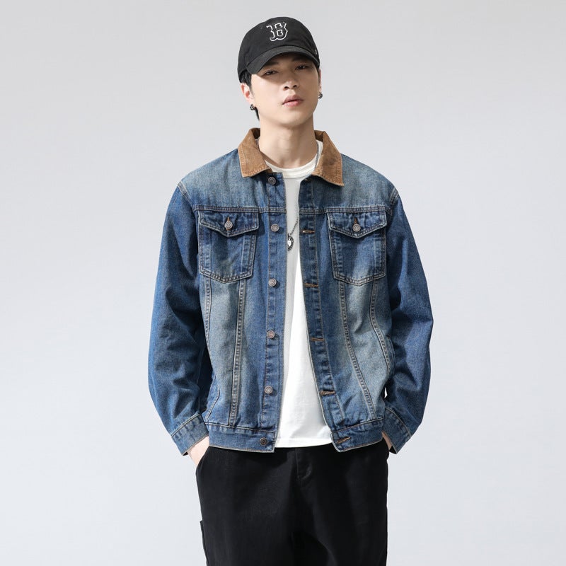 Washed Denim Coat Men'S Fashion Brand Retro American Boys Loose Jacket Workwear Denim Jacket - Image 5