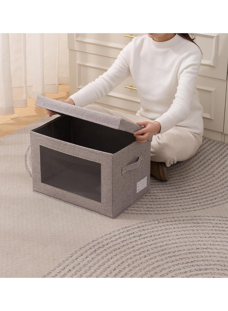 هابي هوم صندوق تخزين ملابس بإطار قوي قابل للطي – حاوية تنظيم خزانة مع مقبض معزز ونافذة شفافة – منظم ملابس وأغطية وبطاطين مصنوع من قماش غير منسوج قابل للتنفس – مثالي لغرفة النوم، الدولاب، تحت السرير وتخزين الملابس الموسمية – مقاس 30×22×19 سم - Image 2