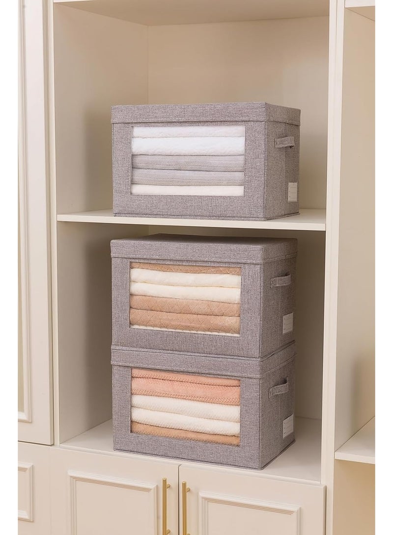 هابي هوم صندوق تخزين ملابس بإطار قوي قابل للطي – حاوية تنظيم خزانة مع مقبض معزز ونافذة شفافة – منظم ملابس وأغطية وبطاطين مصنوع من قماش غير منسوج قابل للتنفس – مثالي لغرفة النوم، الدولاب، تحت السرير وتخزين الملابس الموسمية – مقاس 30×22×19 سم - Image 4