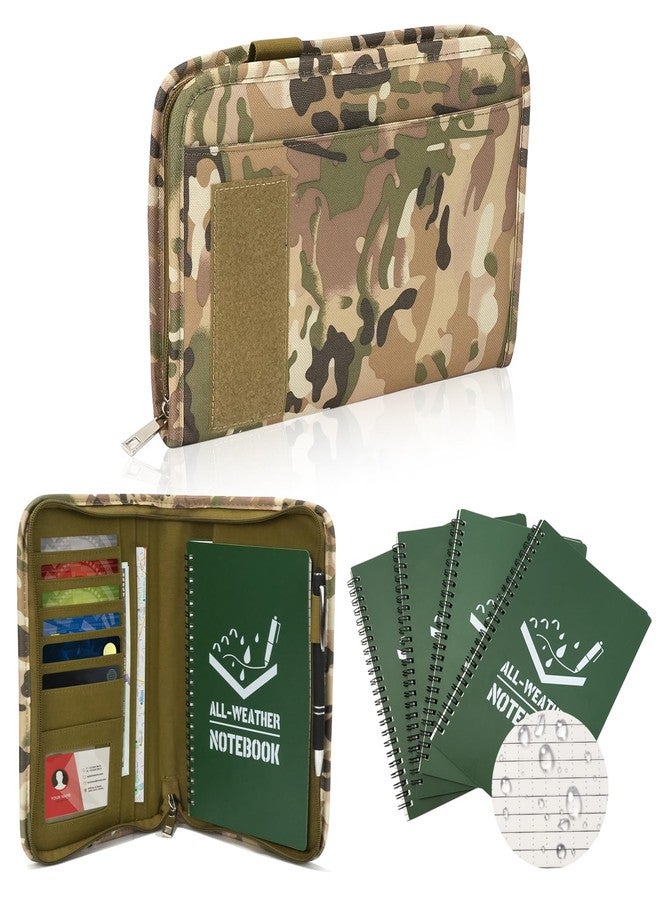 CUGBO 7PC Waterproof Notebook Set, Zippered Tactical Army Military Notebooks Padfolio Organizer with 5pc All-Weather Top-Spiral A5 Stone Paper Notepads and Pen for Outdoor Activities Recording Hiking - Image 1